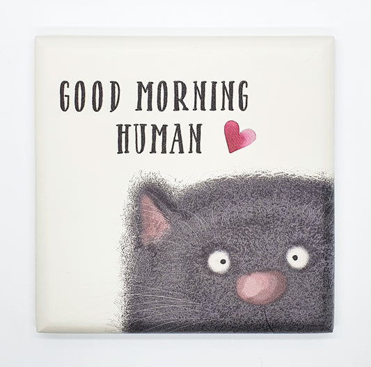 Quadretto Blu Cat "good morning human"