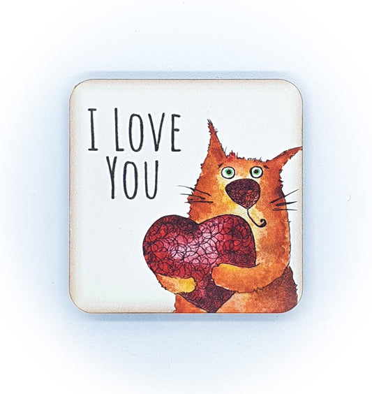 Calamita Baffi&Graffi® in legno pressato Red Cat "I Love You"