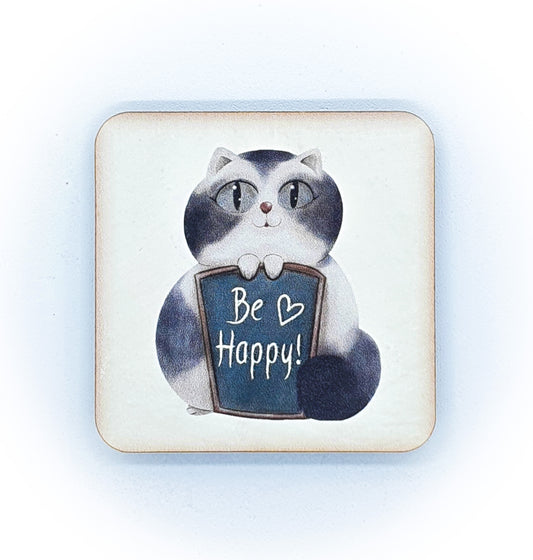 Calamita Baffi&Graffi® in legno pressato Fluffy Cat "be happy!"