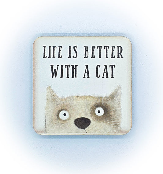Calamita Baffi&Graffi® in legno pressato Creamy Cat "life is better with a cat"