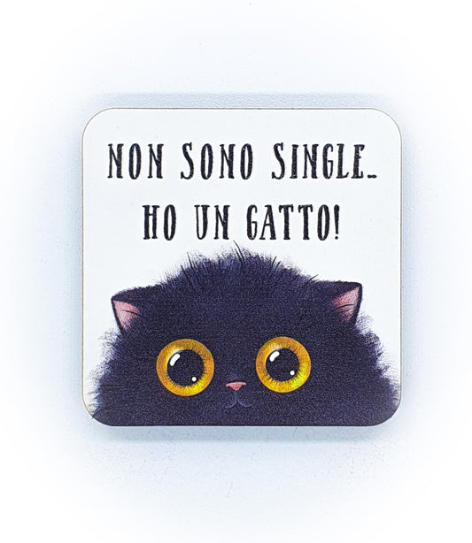 Calamita Baffi&Graffi® in legno pressato Black Cat Sweety  "non sono single... ho un gatto!"