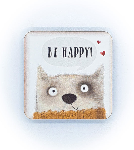 Calamita Baffi&Graffi® in legno pressato Creamy Cat "be happy!"