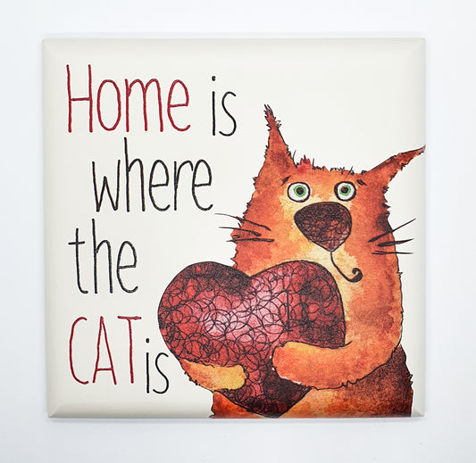 Quadretto Heart Cat "home is where the cat is"