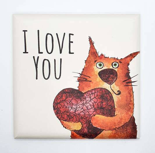 Quadretto Heart Cat "I love you"