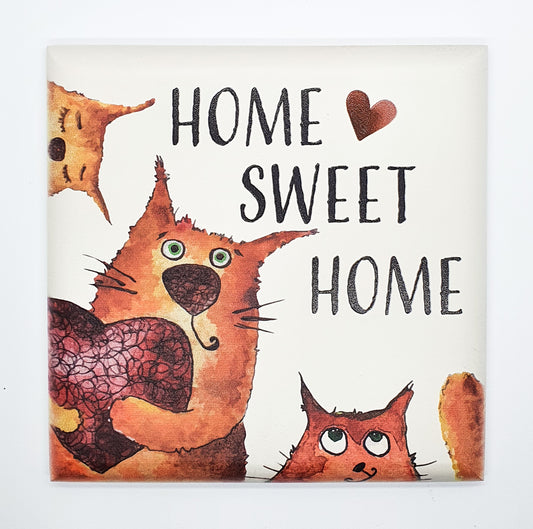 Quadretto Heart Cat "home sweet home"