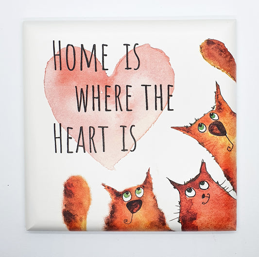 Quadretto Heart Cat "home is where the heart is"