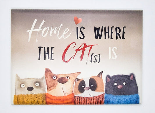 Quadretto "Home Is Where the Cat Is" edizione invernale - fondo degradè tortora