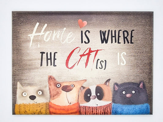 Quadretto "Home Is Where the Cat Is" edizione invernale - fondo lavagna tortora