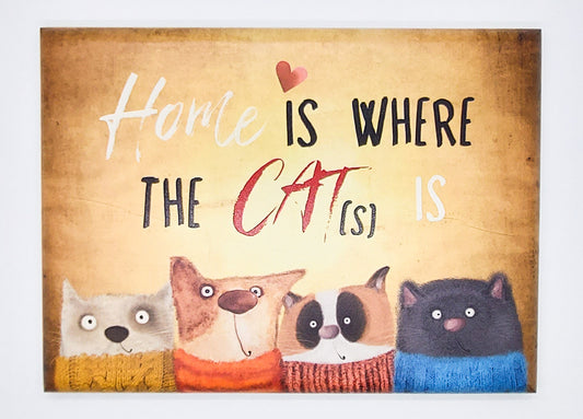 Quadretto "Home Is Where the Cat Is" edizione invernale - fondo lavagna ocra