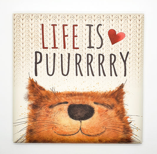 Quadretto Purry Cat "life is puurrrry"  fondo stampa maglione