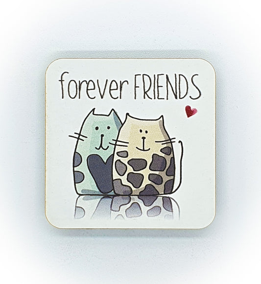 Calamita Baffi&Graffi® in legno pressato, testo personalizzabile "FOREVER FRIENDS"